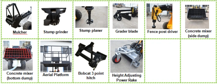 Cheap Price Hot Selling Attachments for Mini Tractor/Wheel Loader/Backhoe Loader/Skid Steer Loader of Sweeper/Lawn Mower/Auger/Excavator/Pallet Fork/Log Grapple